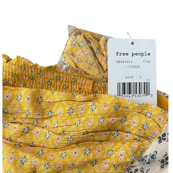 FREE PEOPLE Across The Sea Tunic Sz L Floral Yellow Green Colorblock Sweetheart - Picture 11 of 12